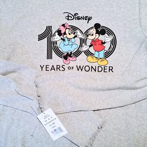 Minnie and Mickey Disney 100 Years of Wonder Long Sleeve Heather Gray Tee Jr XL - Picture 4 of 6